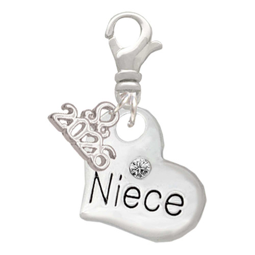 Silver Plated Large Niece Heart - Silver Plated Clip on Charm with Mini Year 2026: Year to Remember Jewelry Gift - Celebrations