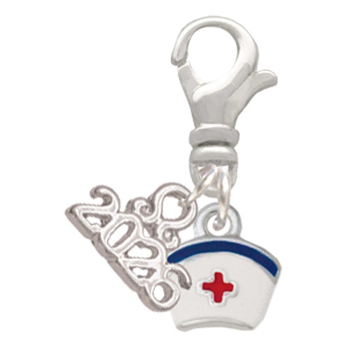 Silver Plated Mini Nurse Hat - Silver Plated Clip on Charm with Mini Year 2026: Year to Remember Jewelry Gift - Celebrations