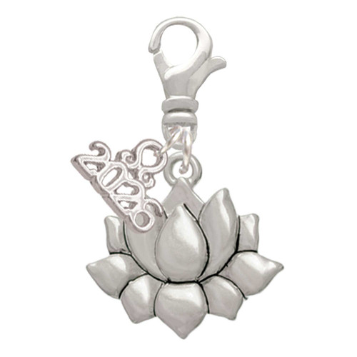 Medium Lotus Flower - Silver Plated Clip on Charm with Mini Year 2026: Year to Remember Jewelry Gift - Celebrations