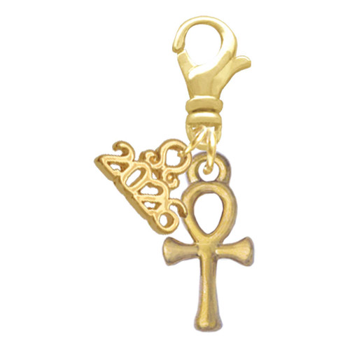 Gold-tone Small Ankh - Gold-tone Plated Clip on Charm with Mini Year 2026: Year to Remember Jewelry Gift - Celebrations