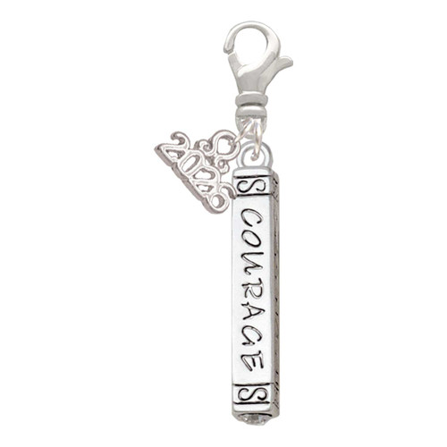 Courage Strength Wisdom Honesty - Bar - Silver Plated Clip on Charm with Mini Year 2026: Year to Remember Jewelry Gift - Celebrations