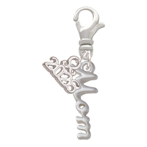 Silver Plated Small Mom Script - Silver Plated Clip on Charm with Mini Year 2026: Year to Remember Jewelry Gift - Celebrations