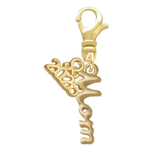 Gold-tone Small Mom Script - Gold-tone Plated Clip on Charm with Mini Year 2026: Year to Remember Jewelry Gift - Celebrations