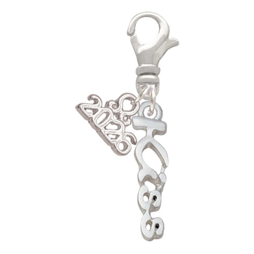 Silver Plated Small Kiss Script - Silver Plated Clip on Charm with Mini Year 2026: Year to Remember Jewelry Gift - Celebrations