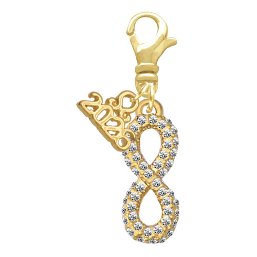 Gold-tone Crystal Infinity Sign - Gold-tone Plated Clip on Charm with Mini Year 2026: Year to Remember Jewelry Gift - Celebrations