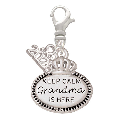 Keep Calm Grandma is Here - Silver Plated Clip on Charm with Mini Year 2026: Year to Remember Jewelry Gift - Celebrations
