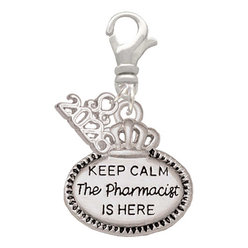 Silver Plated Keep Calm The Pharmacist is Here - Silver Plated Clip on Charm with Mini Year 2026: Year to Remember Jewelry Gift - Celebrations
