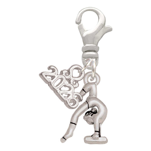 Silver Plated Small Gymnast Balance Beam - Silver Plated Clip on Charm with Mini Year 2026: Year to Remember Jewelry Gift - Celebrations