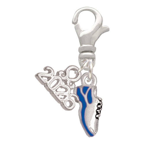 Silver Plated Mini Royal Blue Running Shoe - Silver Plated Clip on Charm with Mini Year 2026: Year to Remember Jewelry Gift - Celebrations