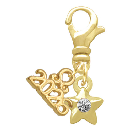 Gold-tone Mini Star with Clear Crystal - Gold-tone Plated Clip on Charm with Mini Year 2026: Year to Remember Jewelry Gift - Celebrations