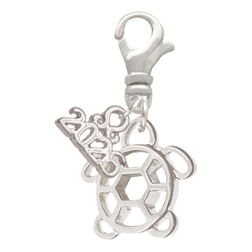 Silver Plated Cutout Sea Turtle - Silver Plated Clip on Charm with Mini Year 2026: Year to Remember Jewelry Gift - Celebrations