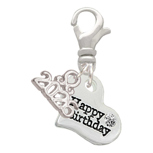 Silver Plated Small Happy Birthday Heart - Silver Plated Clip on Charm with Mini Year 2026: Year to Remember Jewelry Gift - Celebrations