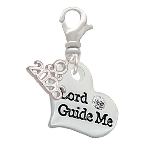 Silver Plated Large Lord Guide Me Heart - Silver Plated Clip on Charm with Mini Year 2026: Year to Remember Jewelry Gift - Celebrations