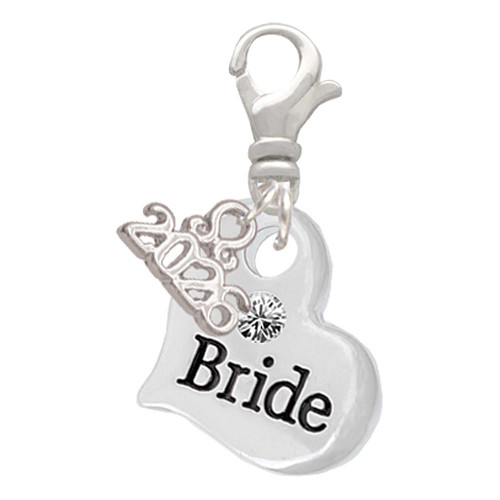 Silver Plated Large Bride Heart - Silver Plated Clip on Charm with Mini Year 2026: Year to Remember Jewelry Gift - Celebrations