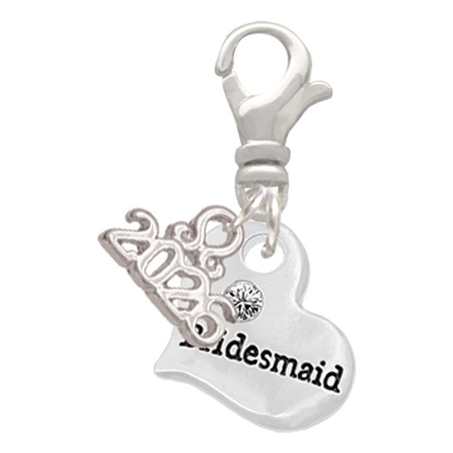Silver Plated Small Bridesmaid Heart - Silver Plated Clip on Charm with Mini Year 2026: Year to Remember Jewelry Gift - Celebrations