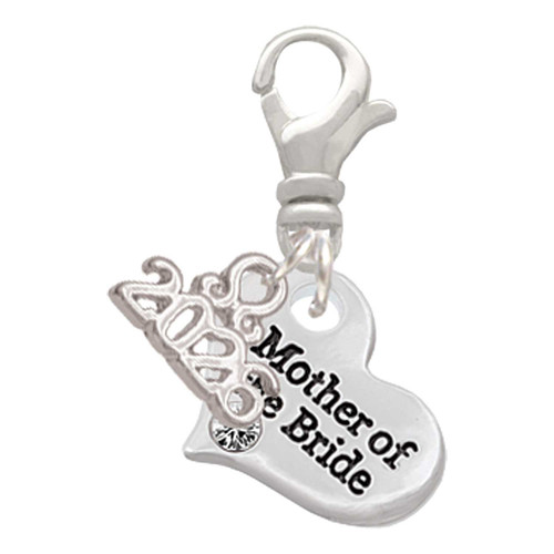 Silver Plated Small Mother of the Bride Heart - Silver Plated Clip on Charm with Mini Year 2026: Year to Remember Jewelry Gift - Celebrations