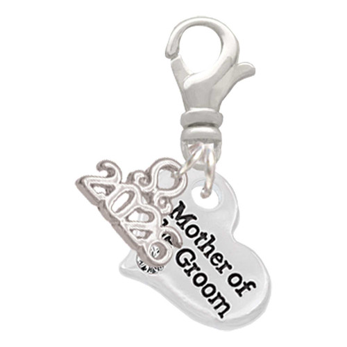 Silver Plated Small Mother of the Groom Heart - Silver Plated Clip on Charm with Mini Year 2026: Year to Remember Jewelry Gift - Celebrations