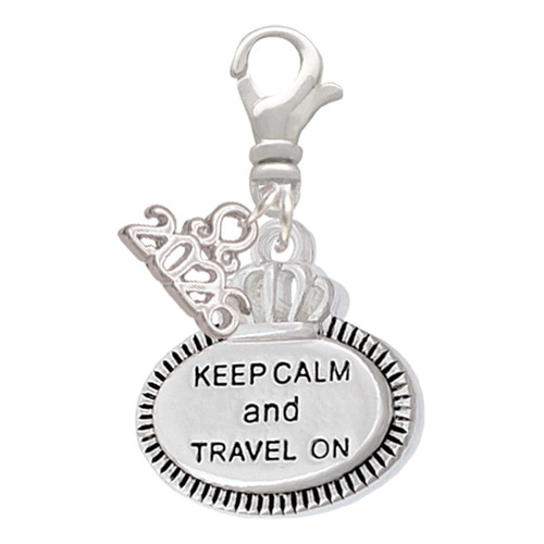 Silver Plated Keep Calm and Travel On - Silver Plated Clip on Charm with Mini Year 2026: Year to Remember Jewelry Gift - Celebrations