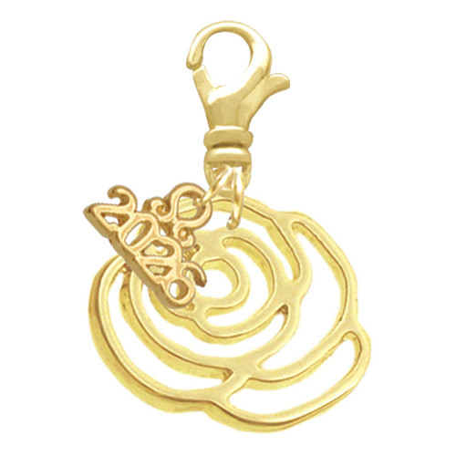 Gold-tone Large Rose Outline - Gold-tone Plated Clip on Charm with Mini Year 2026: Year to Remember Jewelry Gift - Celebrations