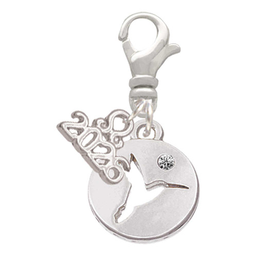 Silver Plated Hummingbird Disc - Silver Plated Clip on Charm with Mini Year 2026: Year to Remember Jewelry Gift - Celebrations