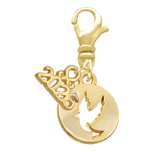 Gold-tone Dove Disc - Gold-tone Plated Clip on Charm with Mini Year 2026: Year to Remember Jewelry Gift - Celebrations