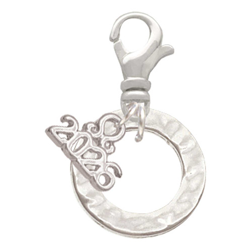 Silver Plated Hammered Karma Ring - Silver Plated Clip on Charm with Mini Year 2026: Year to Remember Jewelry Gift - Celebrations