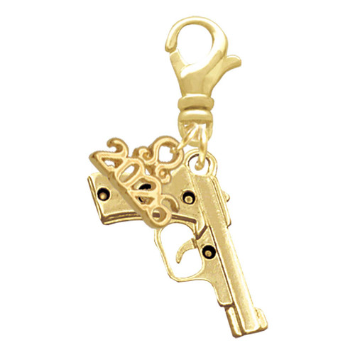 Gold-tone Handgun - Gold-tone Plated Clip on Charm with Mini Year 2026: Year to Remember Jewelry Gift - Celebrations
