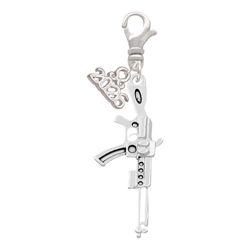 Silver Plated Rifle - Silver Plated Clip on Charm with Mini Year 2026: Year to Remember Jewelry Gift - Celebrations
