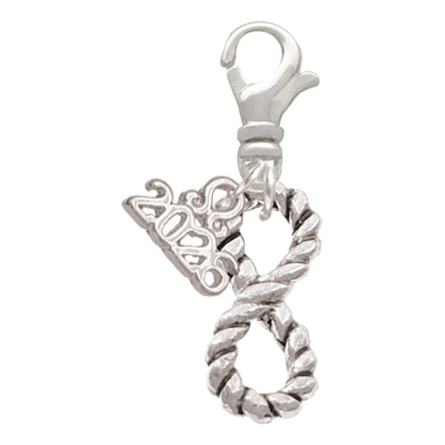 Silver Plated Infinity Rope - Silver Plated Clip on Charm with Mini Year 2026: Year to Remember Jewelry Gift - Celebrations