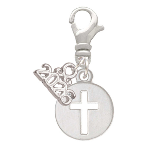 Silver Plated Cross Silhouette - Silver Plated Clip on Charm with Mini Year 2026: Year to Remember Jewelry Gift - Celebrations