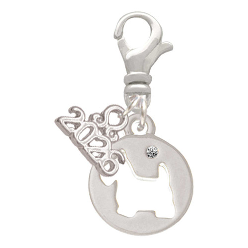 Silver Plated Scottie Dog Silhouette - Silver Plated Clip on Charm with Mini Year 2026: Year to Remember Jewelry Gift - Celebrations