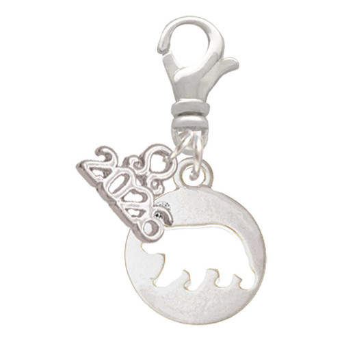 Silver Plated Bear Silhouette - Silver Plated Clip on Charm with Mini Year 2026: Year to Remember Jewelry Gift - Celebrations