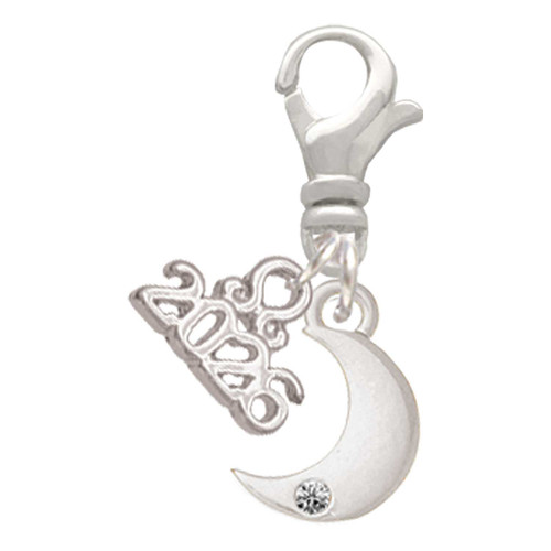 Silver Plated Small Crescent Moon - Silver Plated Clip on Charm with Mini Year 2026: Year to Remember Jewelry Gift - Celebrations