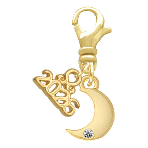 Gold-tone Small Crescent Moon - Gold-tone Plated Clip on Charm with Mini Year 2026: Year to Remember Jewelry Gift - Celebrations