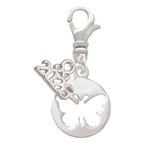 Silver Plated Butterfly Silhouette - Silver Plated Clip on Charm with Mini Year 2026: Year to Remember Jewelry Gift - Celebrations