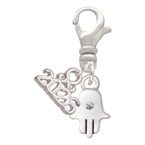 Silver Plated Mini Hamsa Hand - Silver Plated Clip on Charm with Mini Year 2026: Year to Remember Jewelry Gift - Celebrations