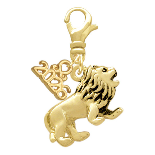 Gold-tone 3-D Lion - Gold-tone Plated Clip on Charm with Mini Year 2026: Year to Remember Jewelry Gift - Celebrations