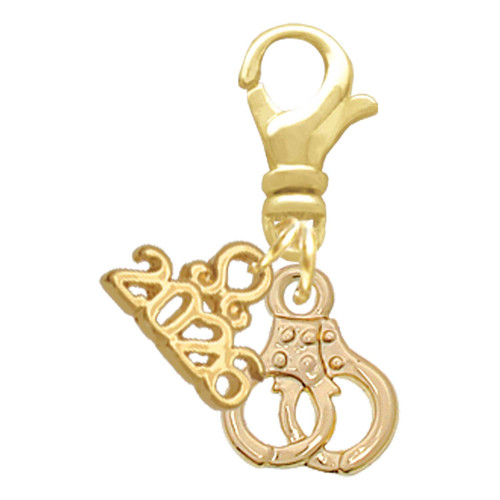 Gold-tone Mini Handcuffs - Gold-tone Plated Clip on Charm with Mini Year 2026: Year to Remember Jewelry Gift - Celebrations