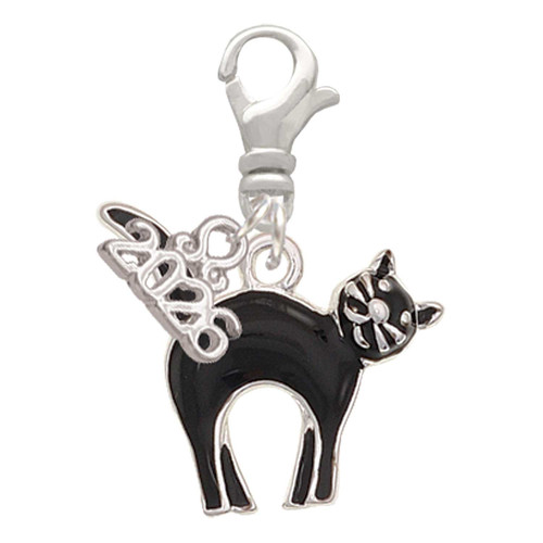 Silver Plated Black Standing Cat - Silver Plated Clip on Charm with Mini Year 2026: Year to Remember Jewelry Gift - Celebrations