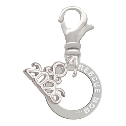Silver Plated Rescue Mom Infinity Ring - Silver Plated Clip on Charm with Mini Year 2026: Year to Remember Jewelry Gift - Celebrations