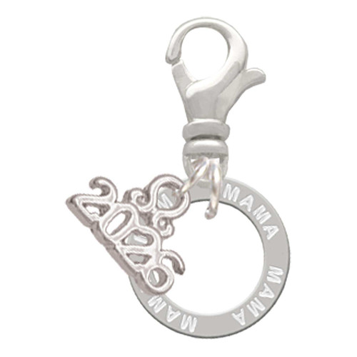 Silver Plated Mama Eternity Ring - Silver Plated Clip on Charm with Mini Year 2026: Year to Remember Jewelry Gift - Celebrations