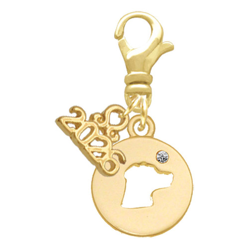 Gold-tone Dog Head Silhouette - Gold-tone Plated Clip on Charm with Mini Year 2026: Year to Remember Jewelry Gift - Celebrations