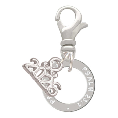 Silver Plated Psalm 23:1 Eternity Ring - Silver Plated Clip on Charm with Mini Year 2026: Year to Remember Jewelry Gift - Celebrations