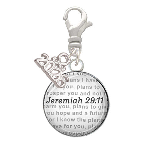 Silver Plated Domed Jeremiah 29:11 - Silver Plated Clip on Charm with Mini Year 2026: Year to Remember Jewelry Gift - Celebrations