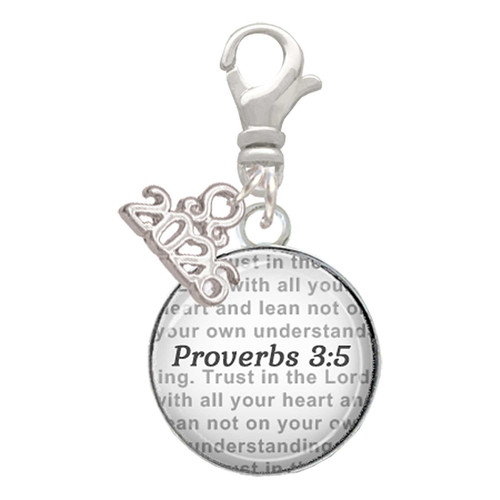 Silver Plated Domed Proverbs 3:5 - Silver Plated Clip on Charm with Mini Year 2026: Year to Remember Jewelry Gift - Celebrations