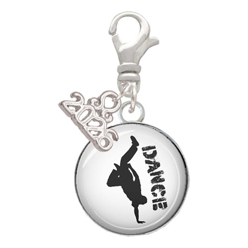 Silver Plated Domed Hip Hop Handstand Dance - Silver Plated Clip on Charm with Mini Year 2026: Year to Remember Jewelry Gift - Celebrations