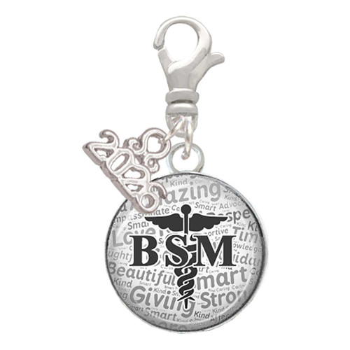 Silver Plated Domed Black BSM - Silver Plated Clip on Charm with Mini Year 2026: Year to Remember Jewelry Gift - Celebrations
