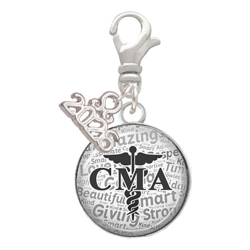 Silver Plated Domed Black CMA - Silver Plated Clip on Charm with Mini Year 2026: Year to Remember Jewelry Gift - Celebrations