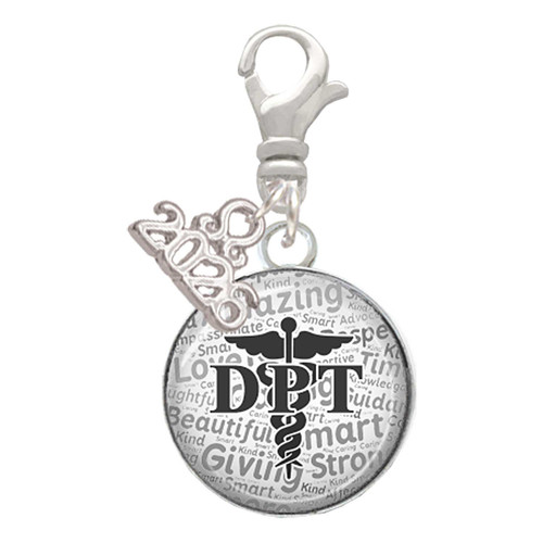 Silver Plated Domed Black DPT - Silver Plated Clip on Charm with Mini Year 2026: Year to Remember Jewelry Gift - Celebrations