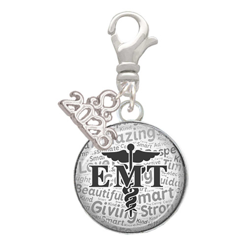 Silver Plated Domed Black EMT - Silver Plated Clip on Charm with Mini Year 2026: Year to Remember Jewelry Gift - Celebrations